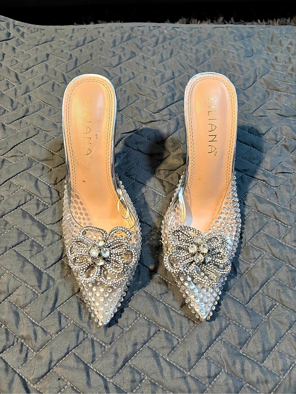 Liliana Rhinestone Jeweled Clear Heels - Size 6